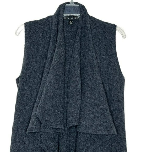 Ralph Lauren Black Label Charcoal Gray Cashmere Drape Open Sweater Vest Size M - Picture 15 of 15